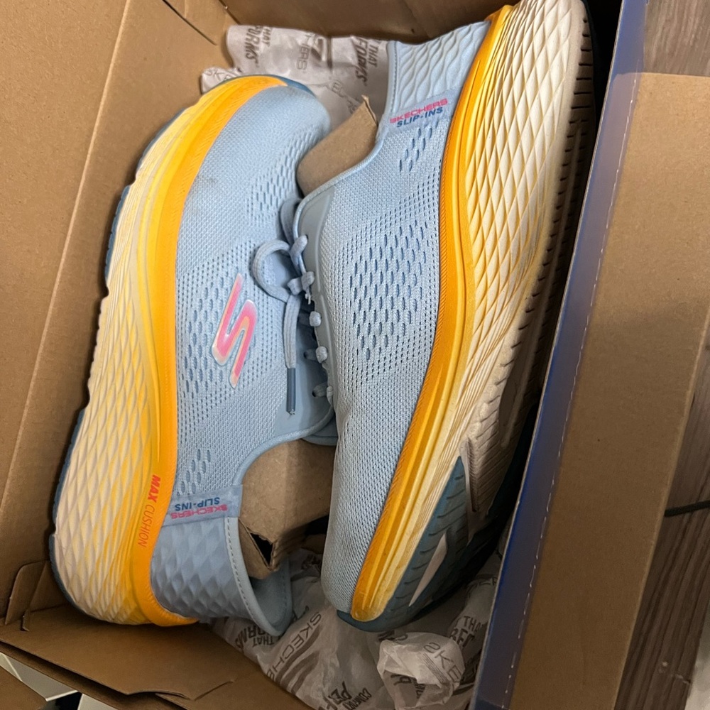 Skechers Blue Athletic Shoes with Yellow Highlights